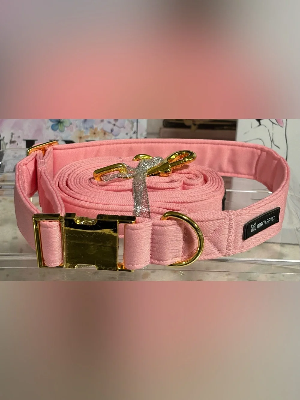 MACA BATES Dog Collar and Leash Set  Sakura Pink,Large 🆕